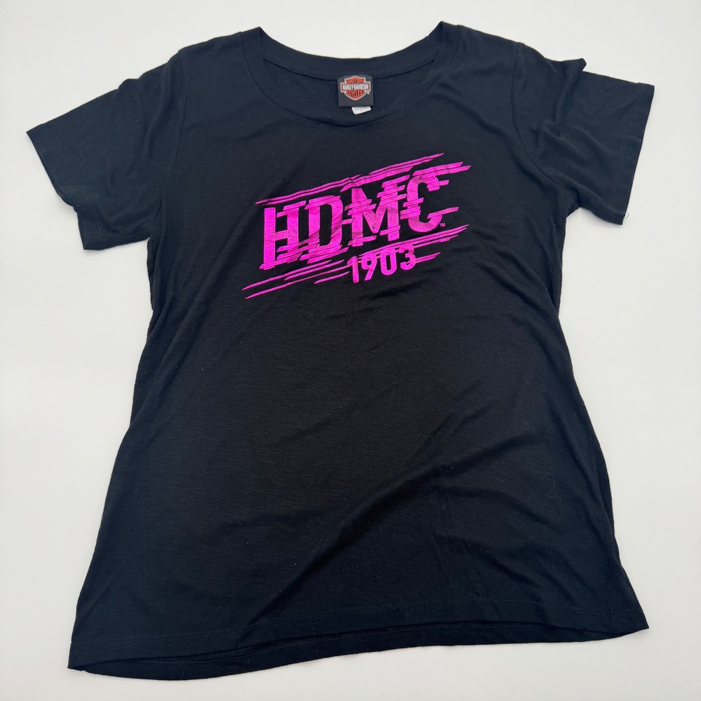 Harley-Davidson Womens HDMC 1903 Graphic T-Shirt Black Pink Gasoline Alley Large